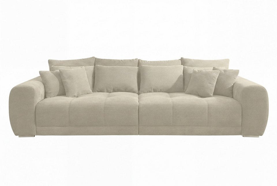 Big Sofa 15173 in Cord Beige Grau mit vielen Kissen
