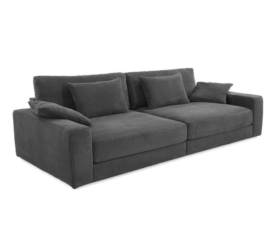 Big Sofa 15249 aus Cord in Dunkelgrau mit Kissen