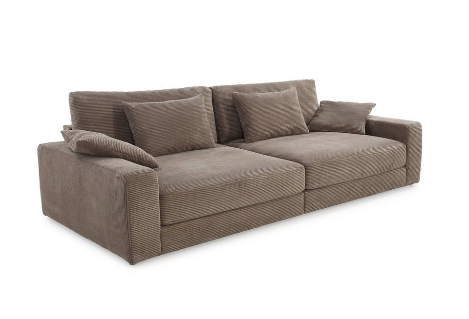 Big Sofa Cord 15252 in Braun Taupe mit extratiefer Sitzfläche