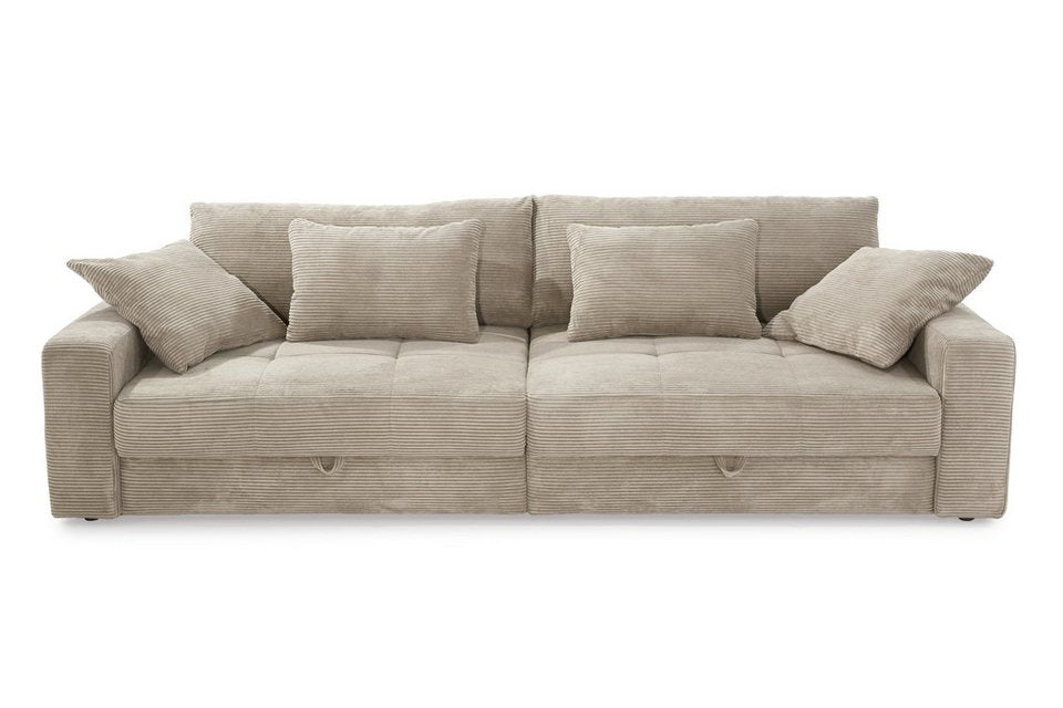 Cord Big Sofa 15263 284 cm in Beige Grau mit 2 Bettkästen
