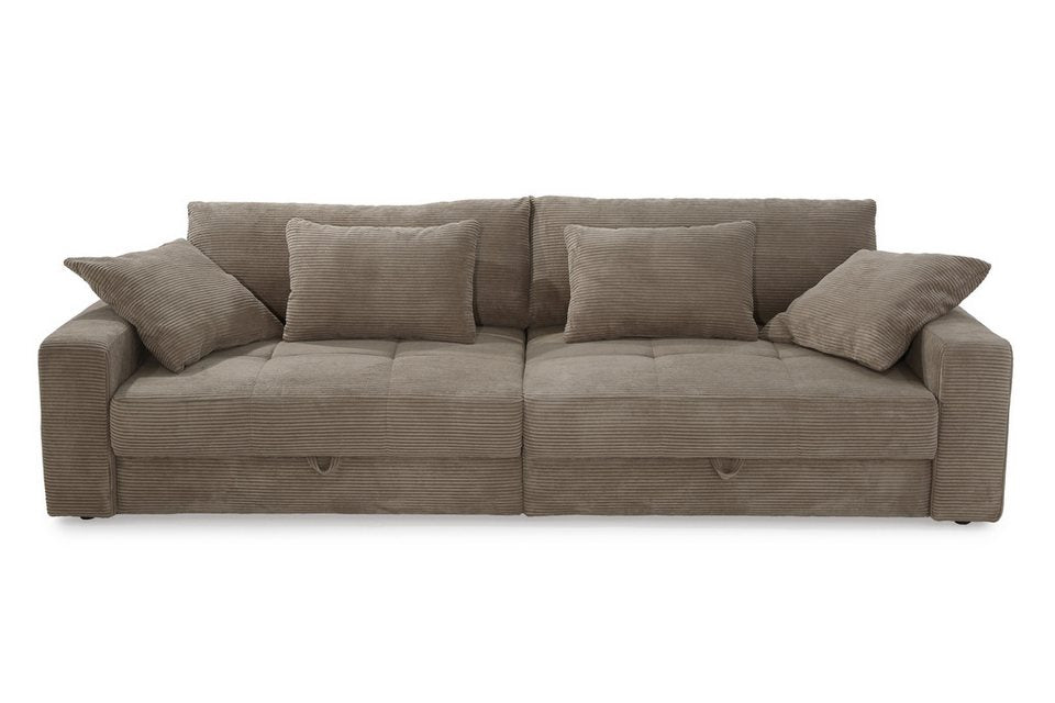 Cord Big Sofa 15264 in Braun Taupe mit 2 Bettkästen