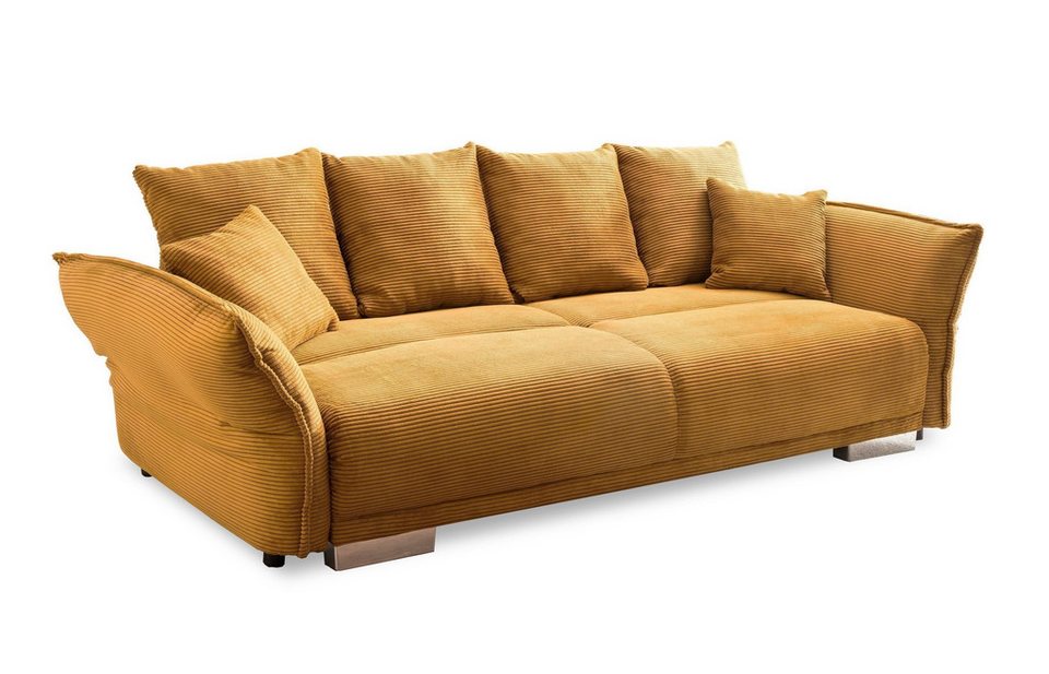 Cord Big Sofa 17213 in Gold Ockergelb mit Bettfunktion