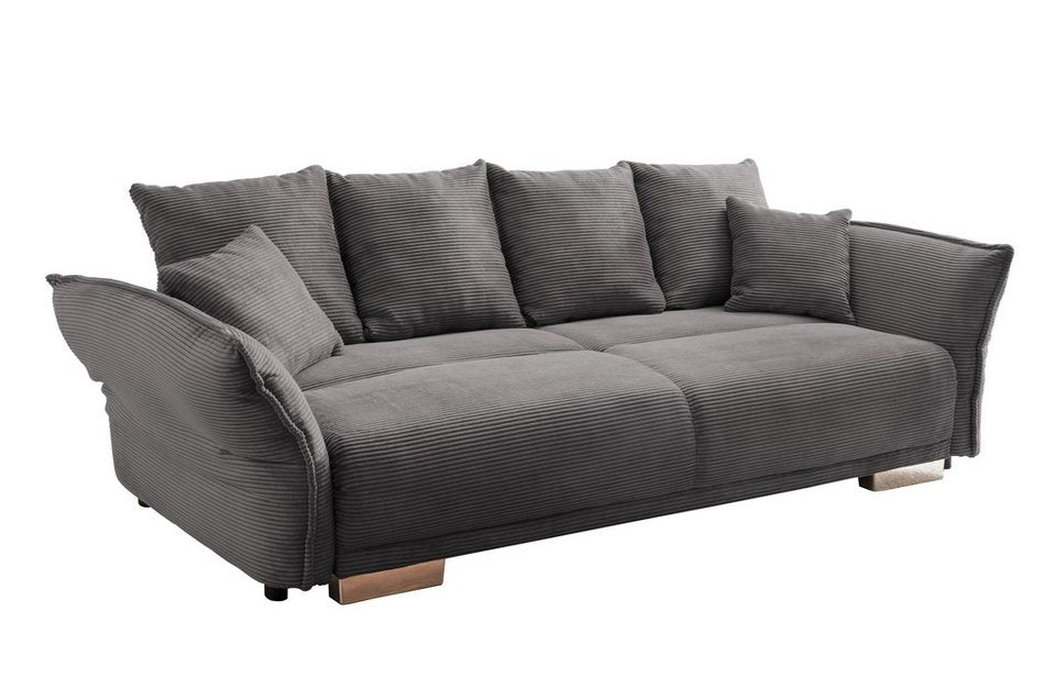 Big Sofa Cord 17214 in Dunkelgrau mit Bettfunktion und Bettkasten