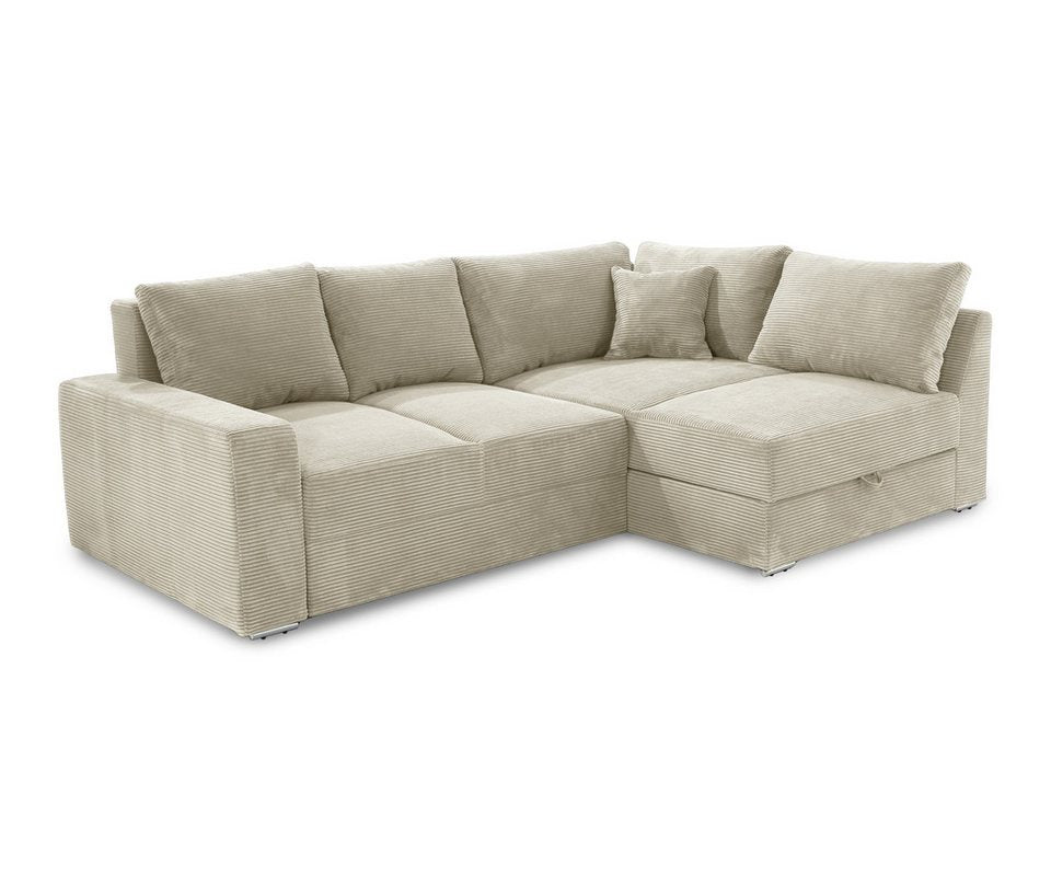 Cord Ecksofa 15235 als Dauerschläfer in Beige Grau