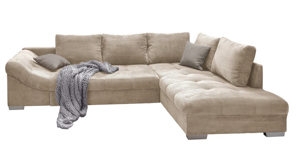 Cord Ecksofa 17203-OTTO in Beige mit Ottomane rechts