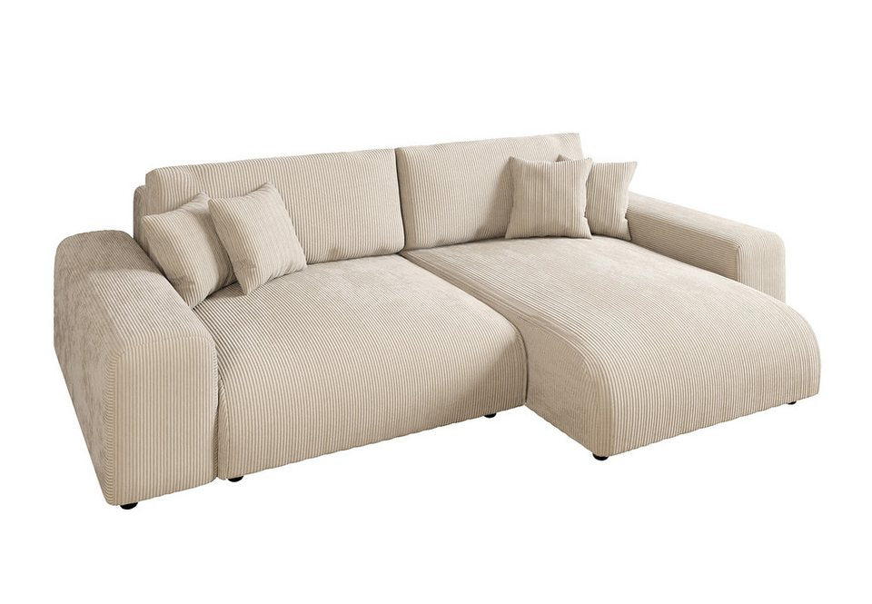 Cord Ecksofa 21001 in Beige mit Schlaffunktion und Bettkasten