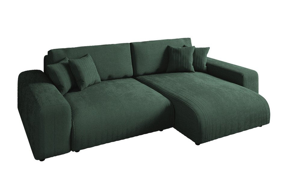 Cord Ecksofa 21005 in Grün mit Schlaffunktion und Bettkasten