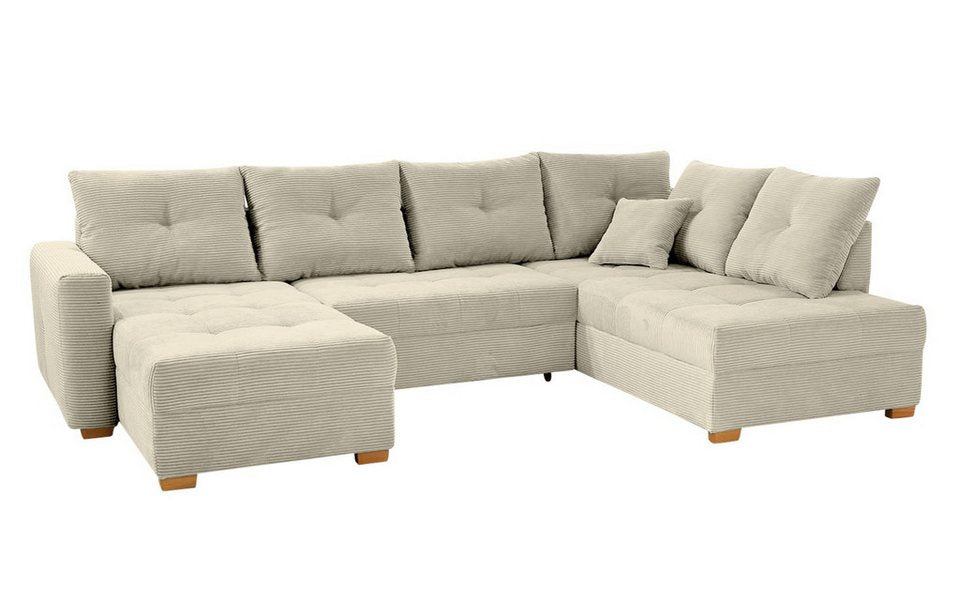 Cord Wohnlandschaft 15218 in Beige Grau in U-Form