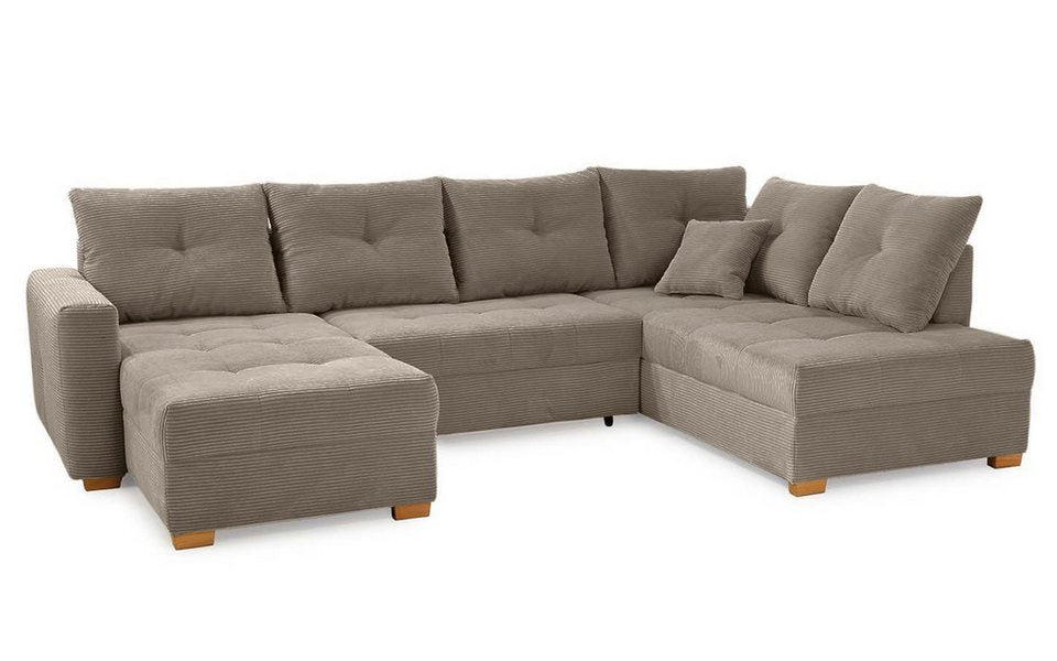 Cord Wohnlandschaft 15219 in U-Form in Braun Taupe mit Ottomane