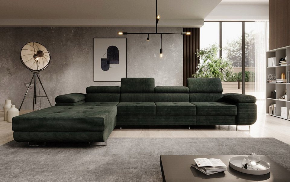 Cord Schlafsofa CALVERA MAXI in Grün mit Schlaffunktion
