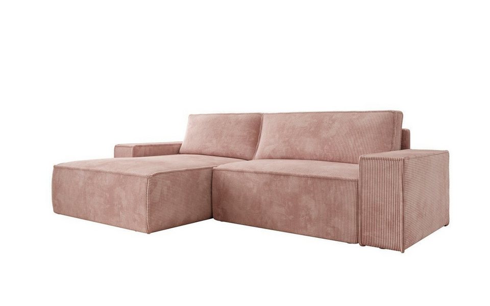 Cord Schlafsofa CORINO in Rosé mit Ottomane und Schlaffunktion