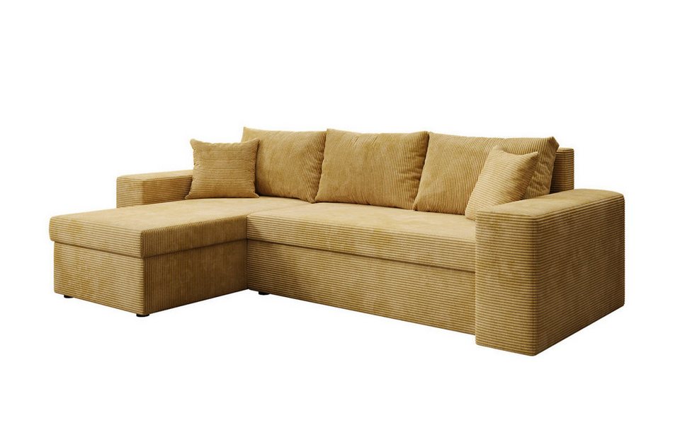 Cord Ecksofa DENVER in Safran mit Ottomane und Schlaffunktion