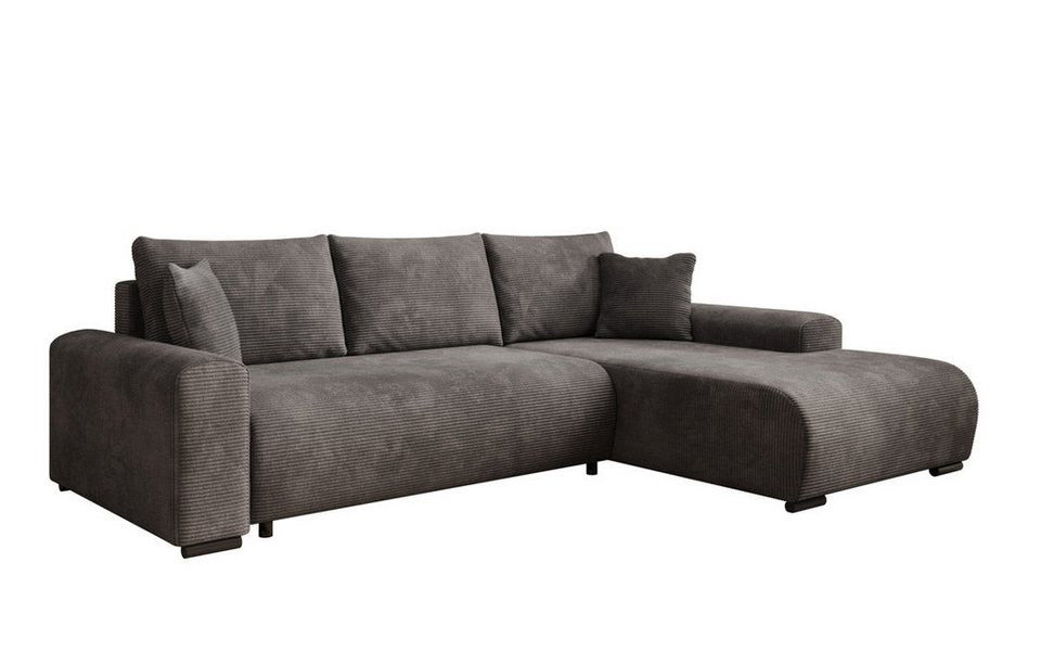 Cord Schlafsofa HANNA in Grau in L-Form von vorne