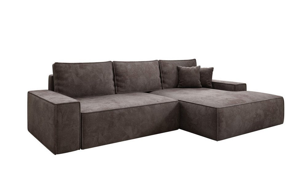 Cord Ecksofa VERONA in Braun mit breiter Ottomane
