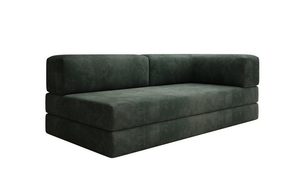 Cord Chaise Longue LAZY in Grün mit umklappbarem Polster