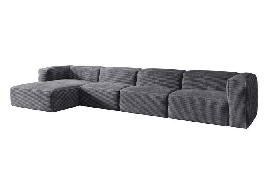 Cord Ecksofa COMFY L MAXI in Grau mit breiter Ottomane