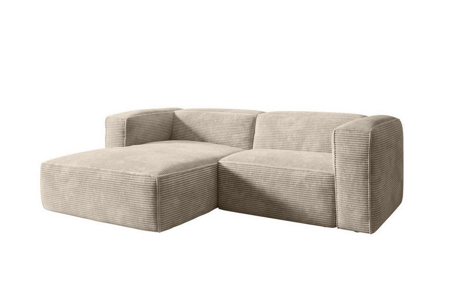 Cord Ecksofa Comfy L Mini in Beige mit Ottomane
