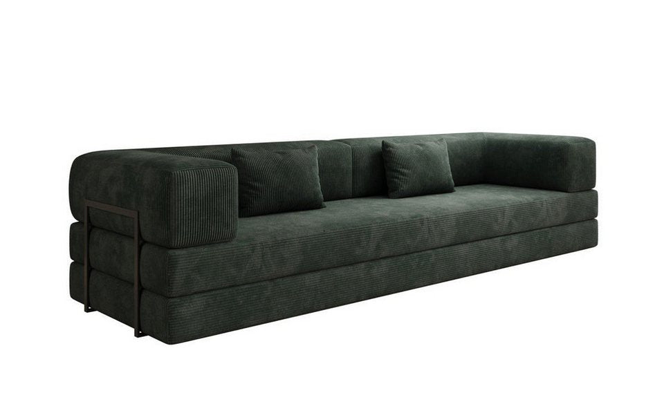 Cord Sofa LAZY XXL in Grün mit umklappbarer Liegefläche