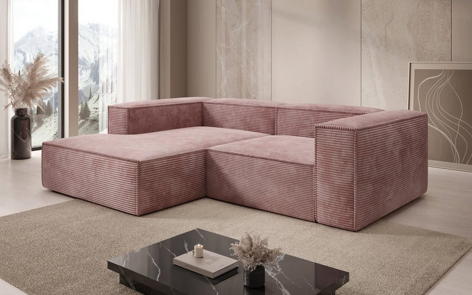 Cord Ecksofa LESLEY L MINI in Rosé in kompakter L-Form