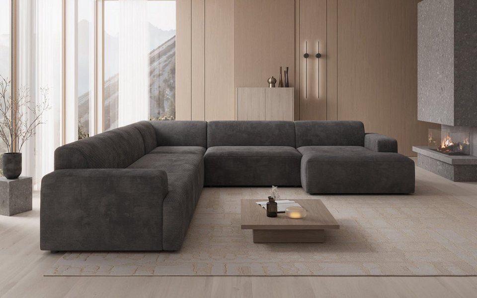 Cord Wohnlandschaft MONZA U XXL 310 cm in Grau in U-Form