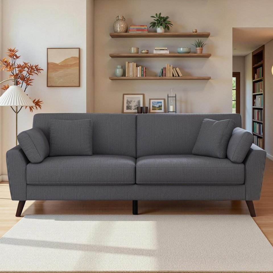 Big Sofa aus Cord in Grau in Frontalansicht