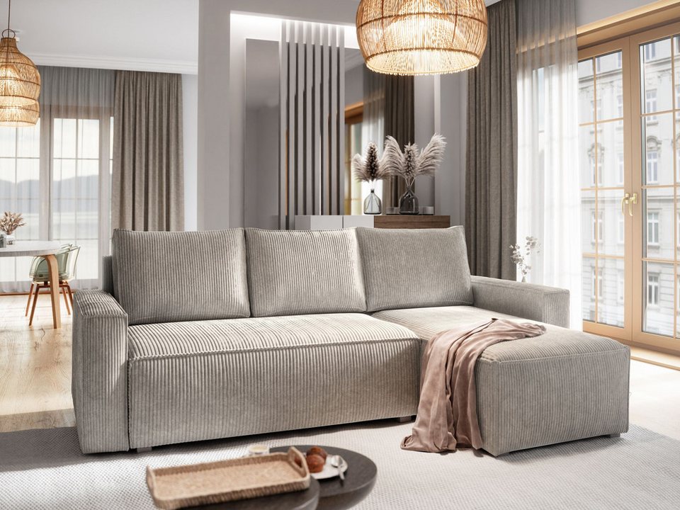 Cord Ecksofa POTARO im Kordstoff POSO 100 mit Ottomane
