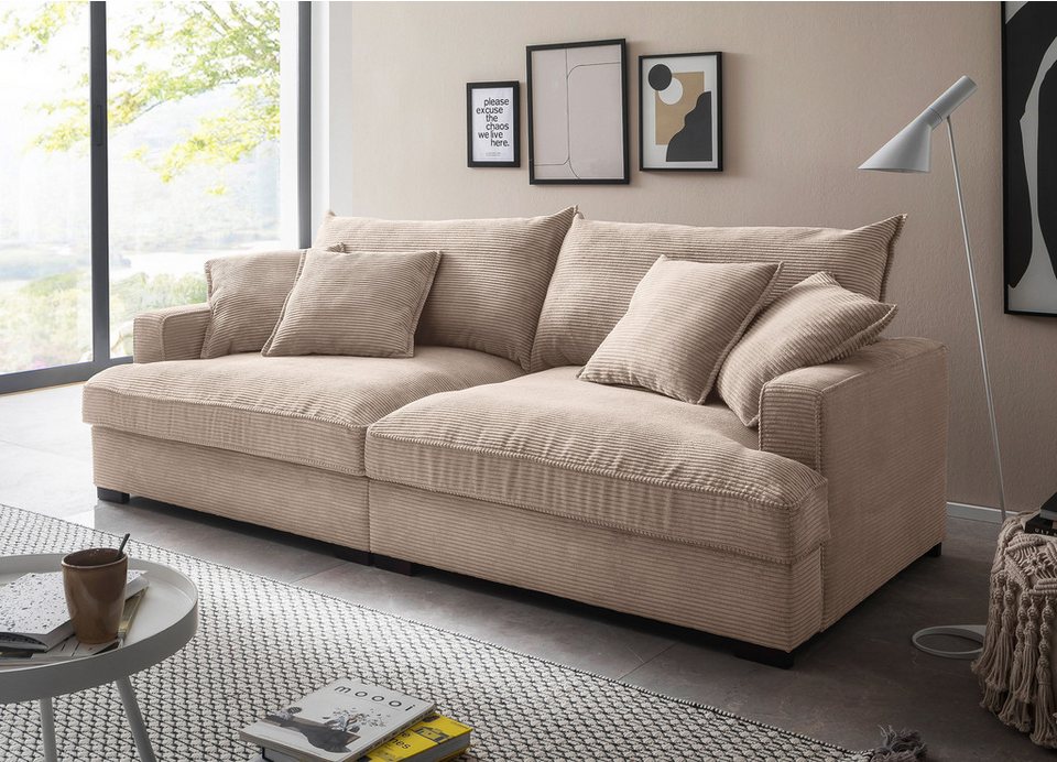 Big Sofa TRIBECCA aus Cord in Beige mit vier Sitzplätzen