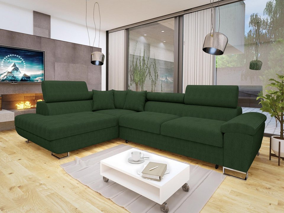 Cord Ecksofa COTERE in L-Form mit einstellbaren Kopfstützen