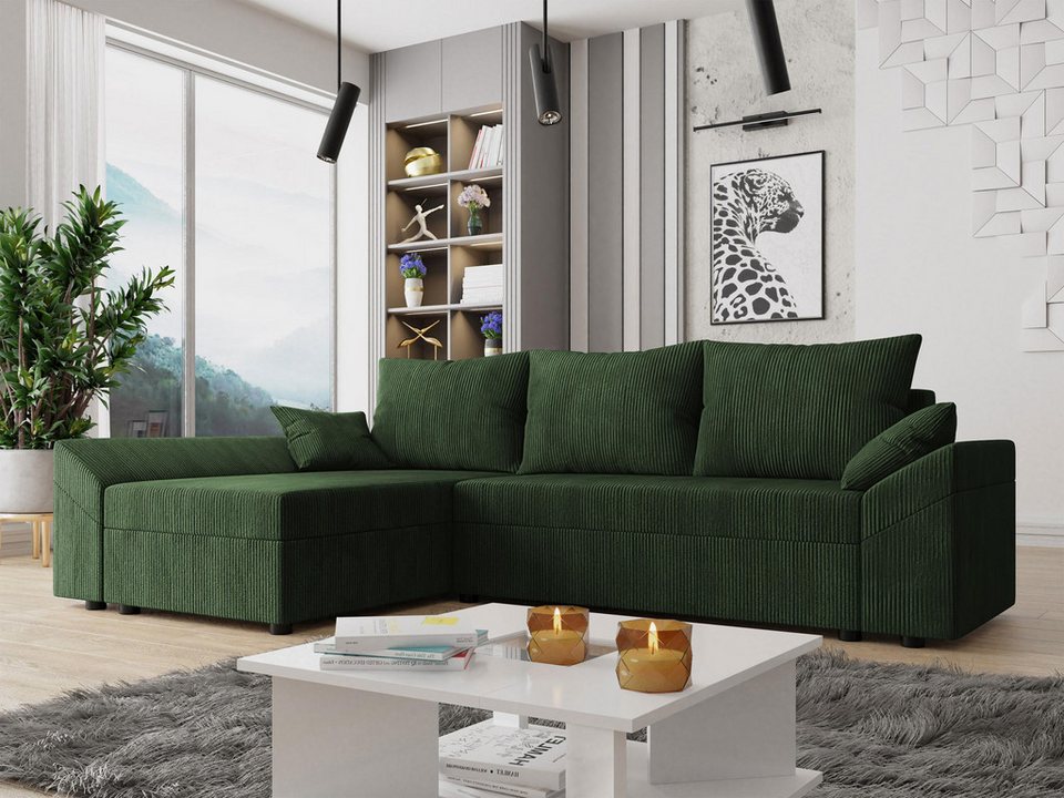 Cord Ecksofa DANTE L mit Schlaffunktion und Ottomane