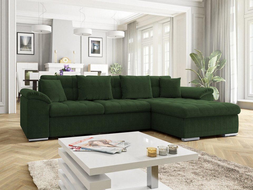 Cord Ecksofa Diana mit Schlaffunktion und Bettkasten