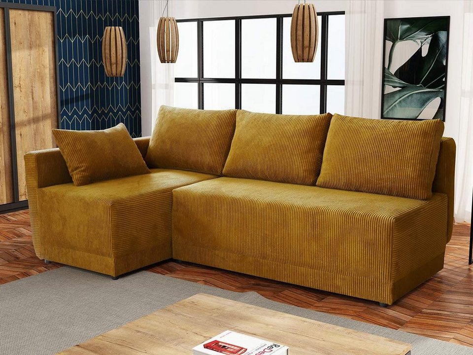 Cord Ecksofa NESTOR in Poso 01 mit Schlaffunktion und Bettkasten