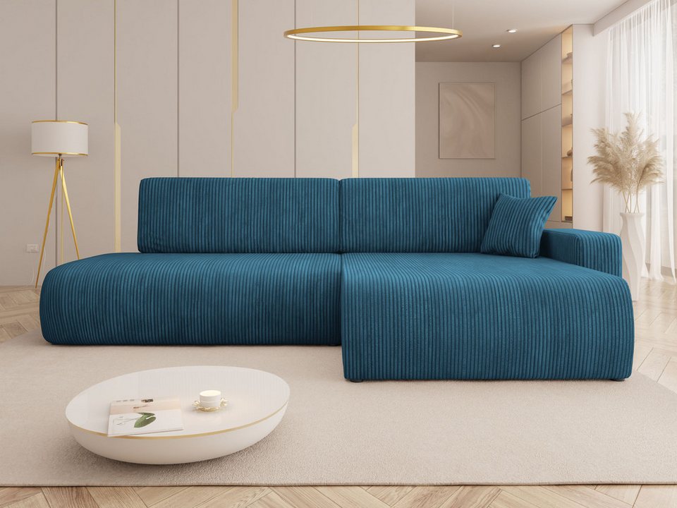 Cord Ecksofa PIANO O in Poso 05 mit Schlaffunktion und Bettkasten