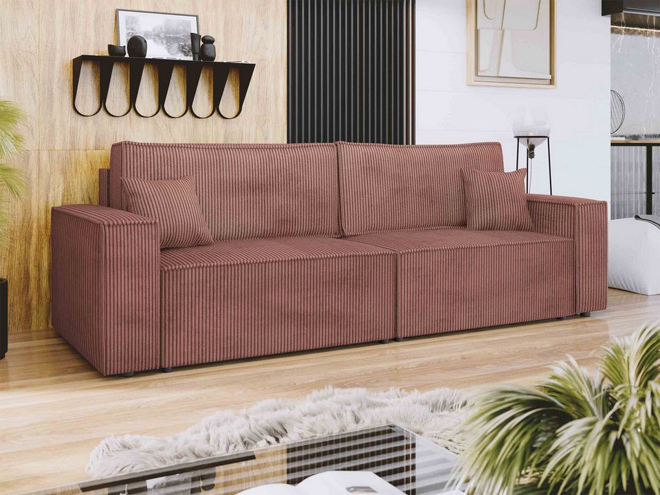 Cord Schlafsofa KARL mit 245 cm Länge und zwei Bettkästen