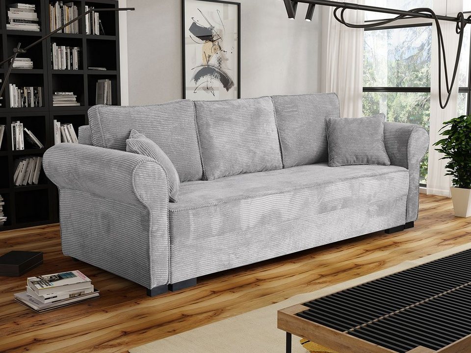 Cord Schlafsofa OLIMPIA in Poso 110 mit Schlaffunktion und Bettkasten