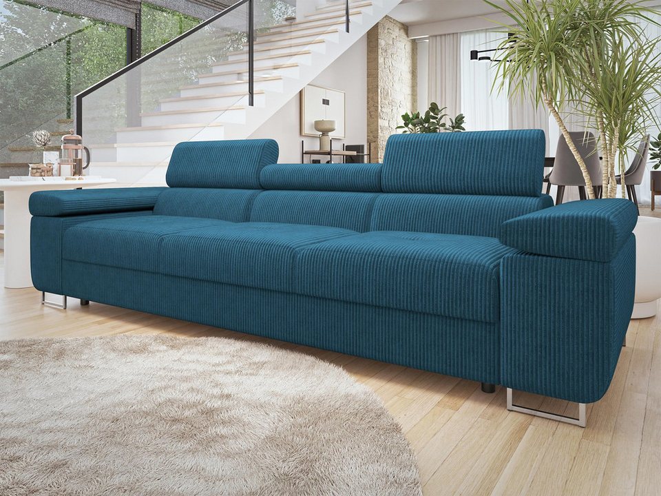 Cord Sofa TOREZIO 3 mit einstellbaren Kopfstützen