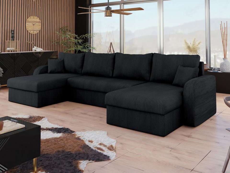 Cord Wohnlandschaft KRIS U in symmetrischer U-Form mit Kissen-Set