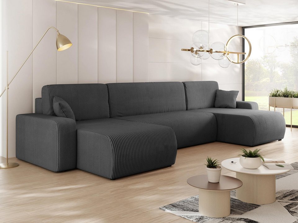 Cord Wohnlandschaft PIANO U in U-Form mit Schlaffunktion und Bettkasten