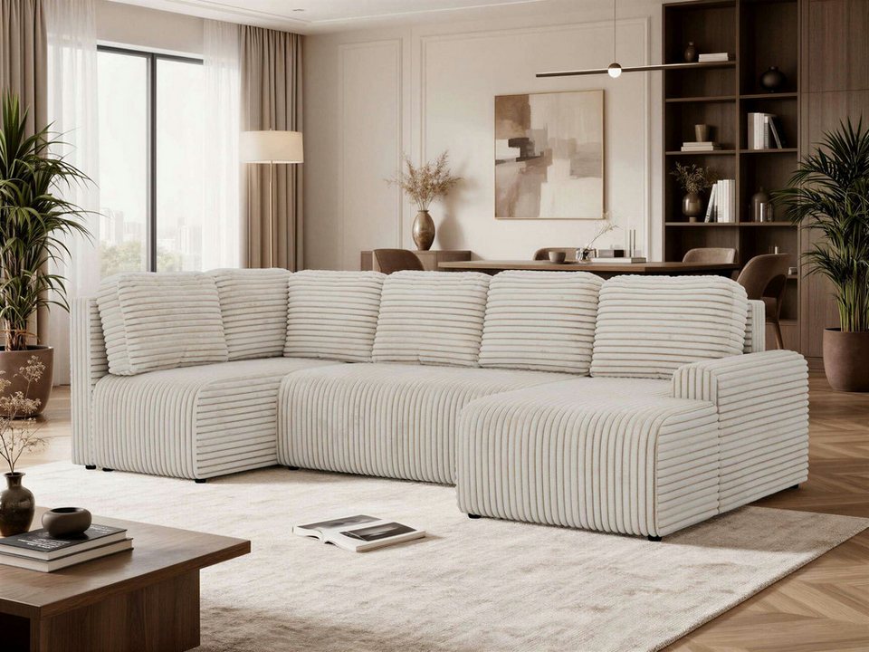 Beige Cord Wohnlandschaft NESSARO COR U in U-Form
