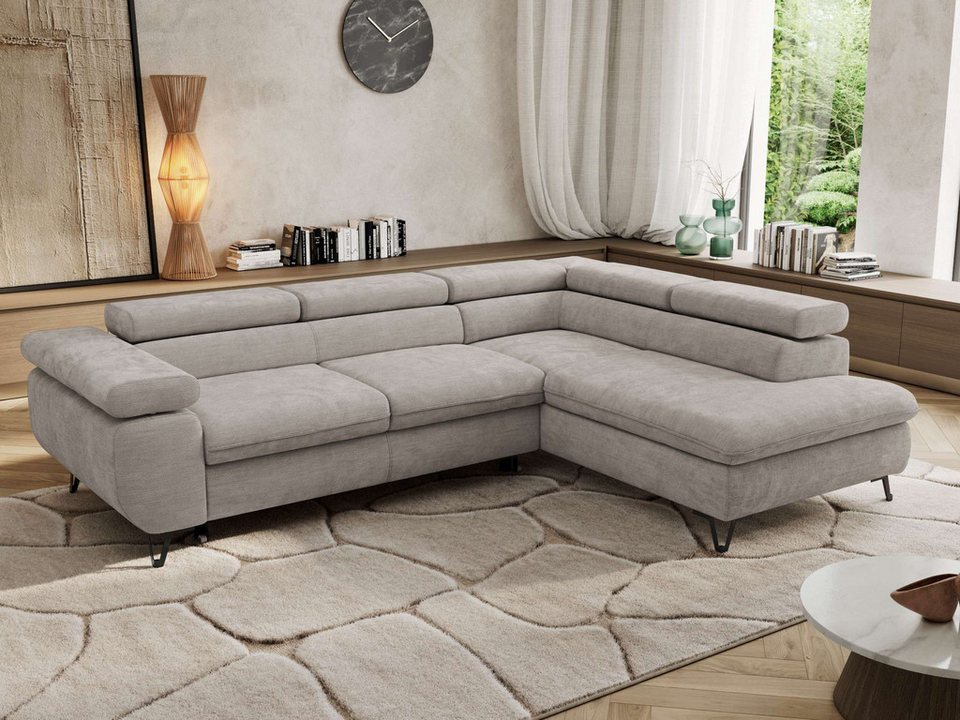 Cord Ecksofa PABLO L 273 cm in Hellgrau