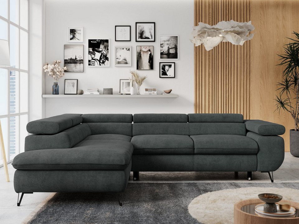 Cord Ecksofa PETER L in Dunkelgrau in L-Form