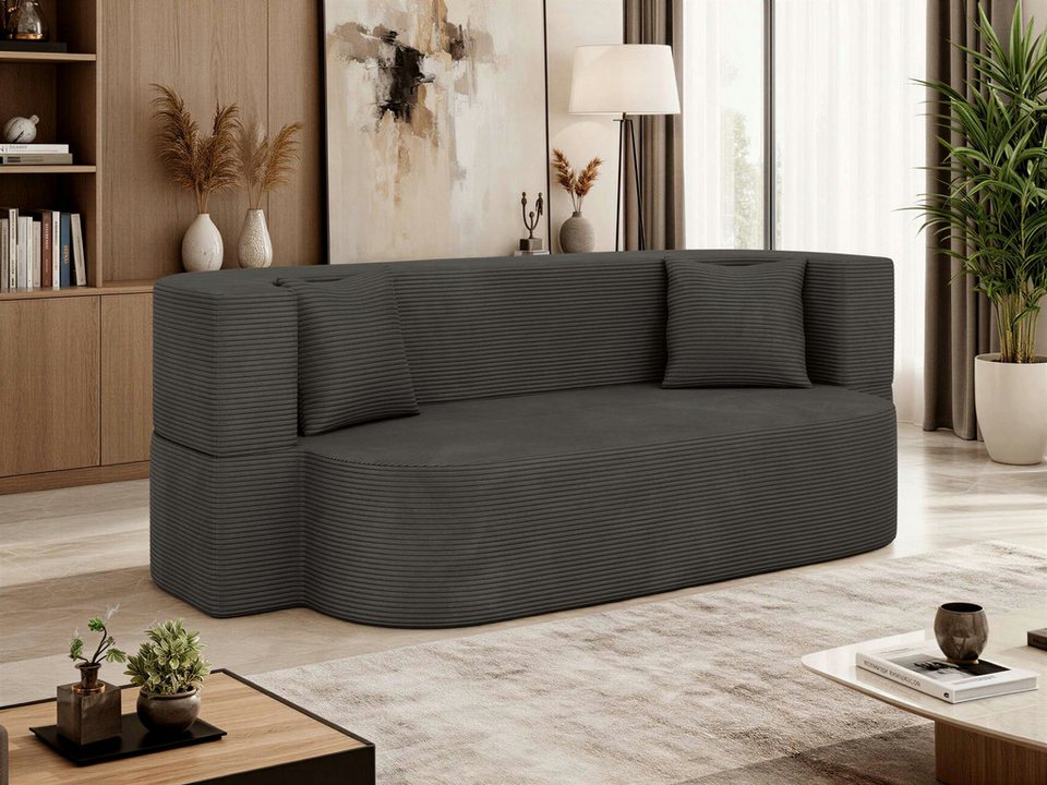 Cord Schlafsofa OVELA 200 cm in Dunkelgrau mit Schlaffunktion