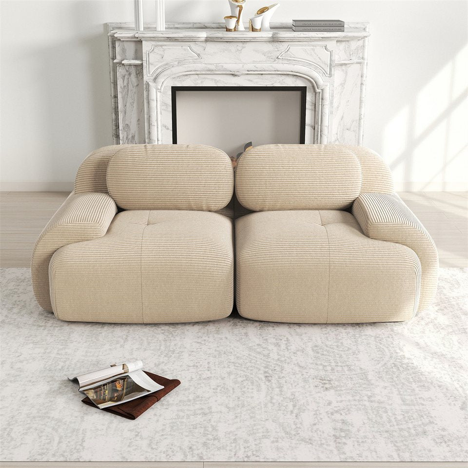 Modulares Cord Ecksofa in Beige mit geschwungenen Armlehnen