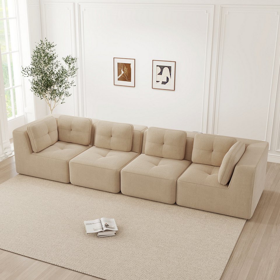 Rahmenloses modulares Cord Ecksofa CLOUD in Beige