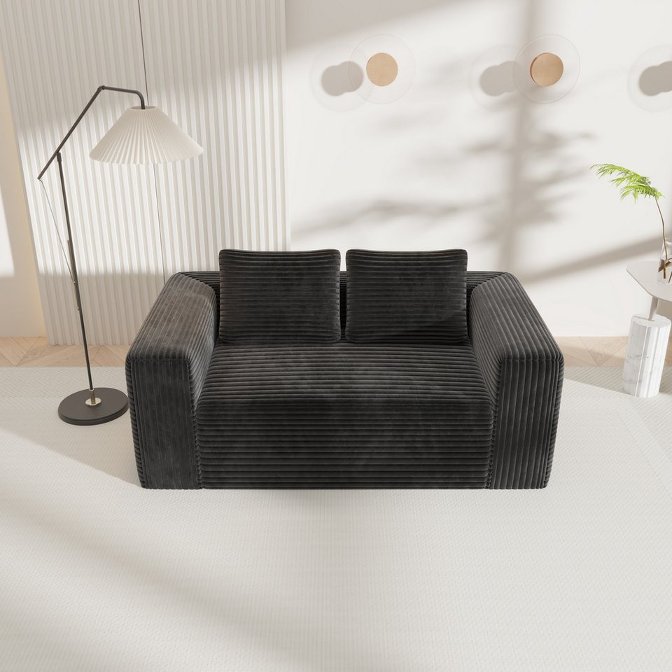 Schwarzes Cord Bodensofa als 2-Sitzer ohne Gestell