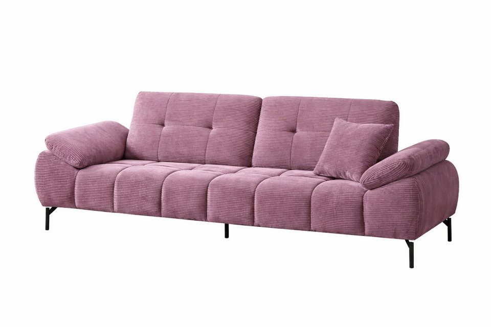 Cord Sofa TIKO 245 cm in Rosa mit verstellbarer Rückenlehne