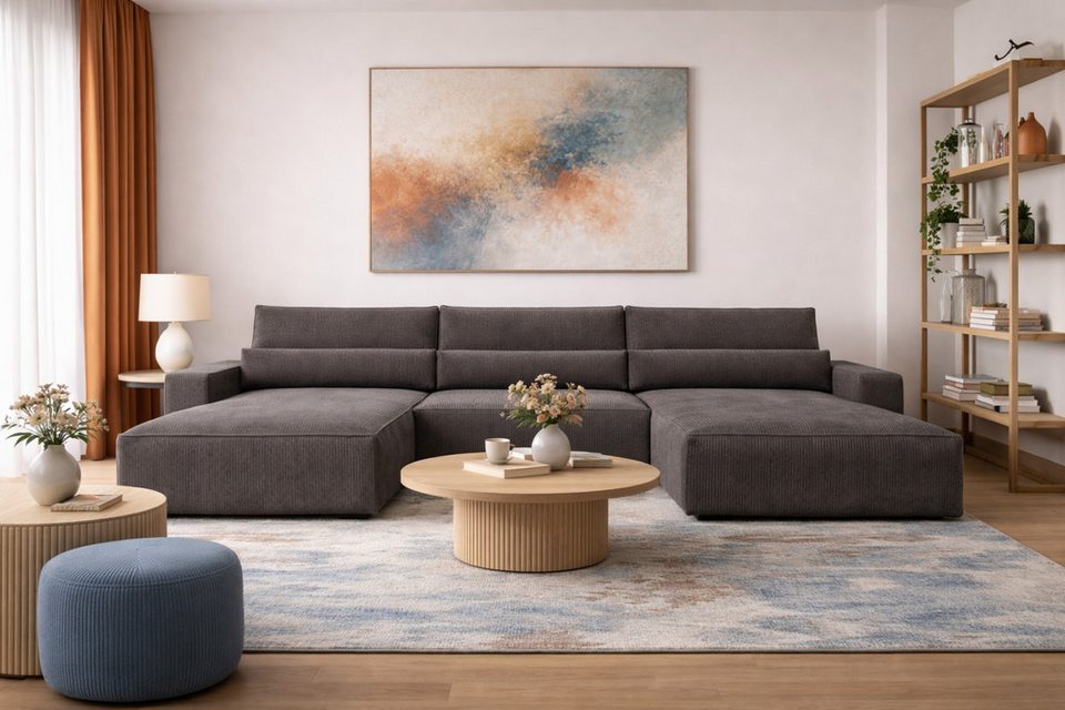 Cord Wohnlandschaft DENVER U in Grau in U-Form