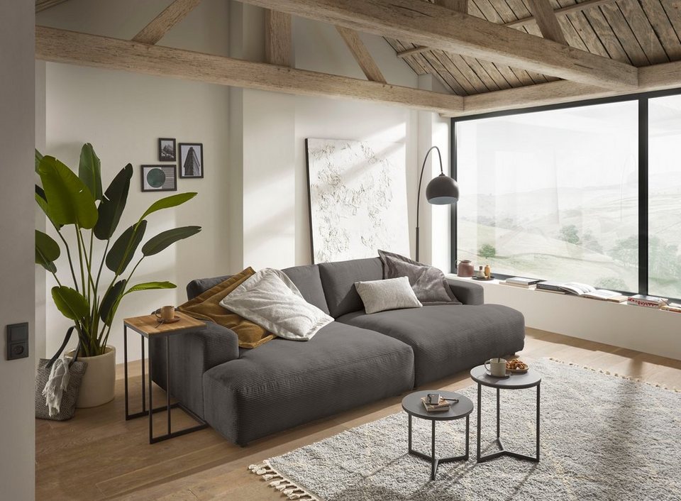 Big Sofa aus Cord in Dunkelgrau mit Mega-Sitzflaeche