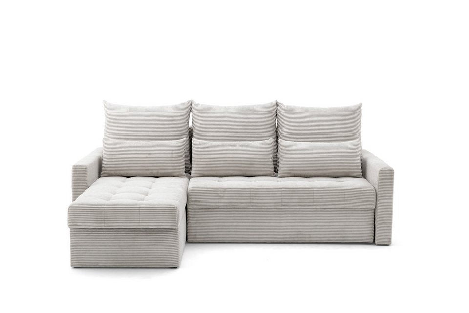 Cord Ecksofa PULA 209 cm in Beige mit Ottomane