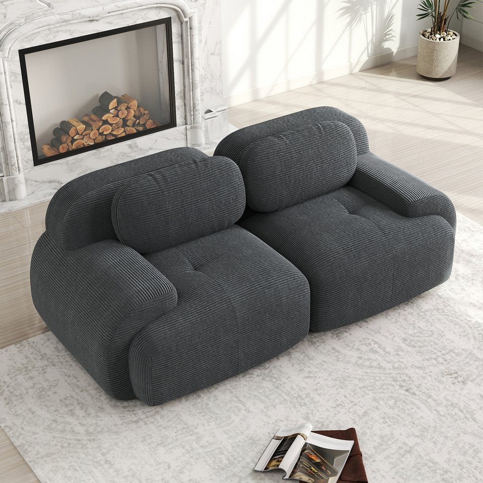 Modulares Cord Sofa in Grau als 2-Sitzer