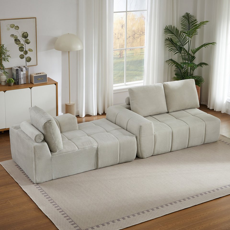 Cord Ecksofa in Beige mit Schlaffunktion von ODIKALO